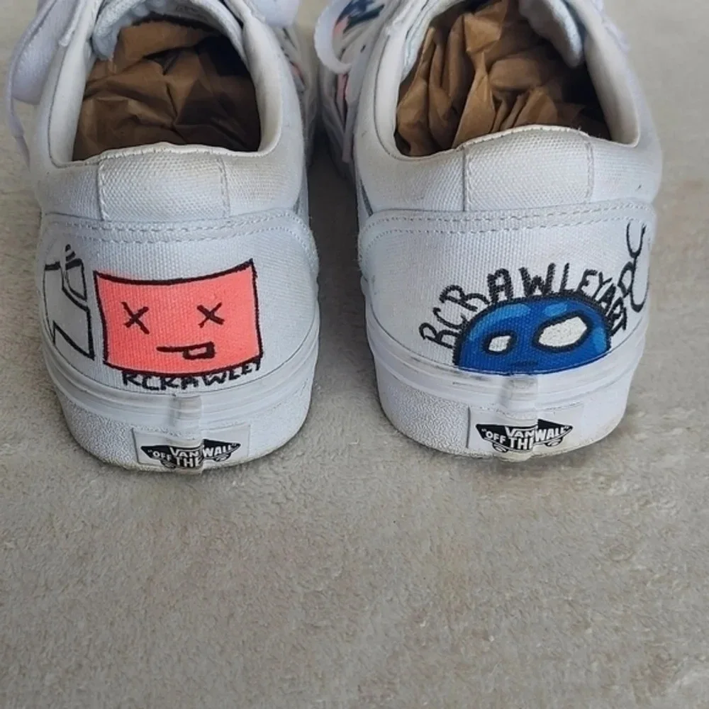 Handcrafted Colorful‎ Doodles and Directions White Van's on white background